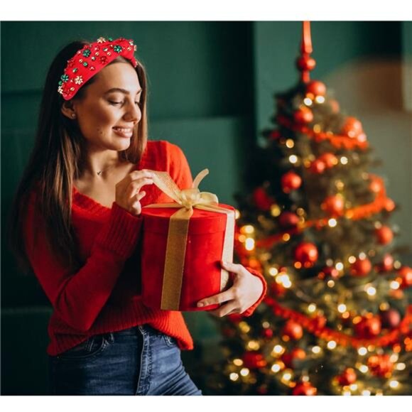 Christmas Headband Women Jeweled Plaid Bow Hair Accessory Holiday Gift - Picture 3 of 8